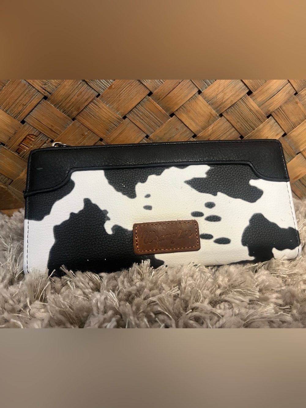 Wrangler Cow Print Zip Around Wallet – Black & White Western Style
